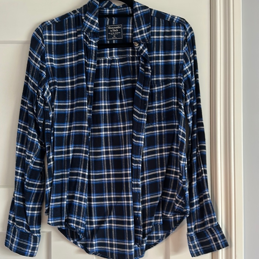 Abercrombie Flannel, color-blue, size-xs
